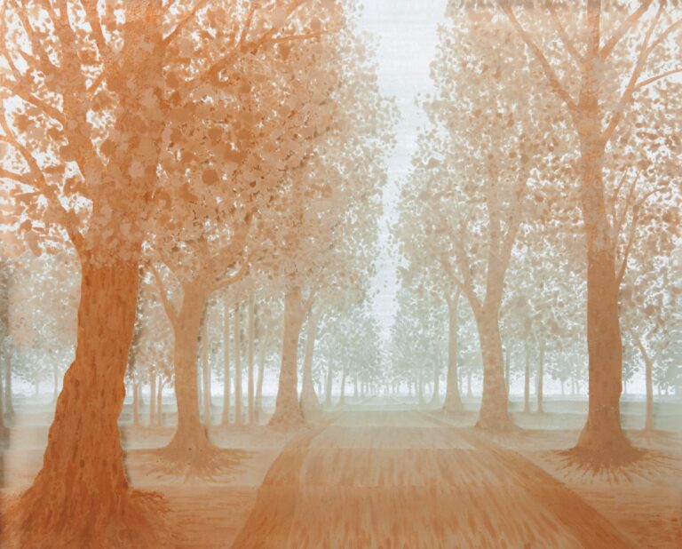 Avenia in mist: Hand-painted, multi-layered dimensional glass artwork