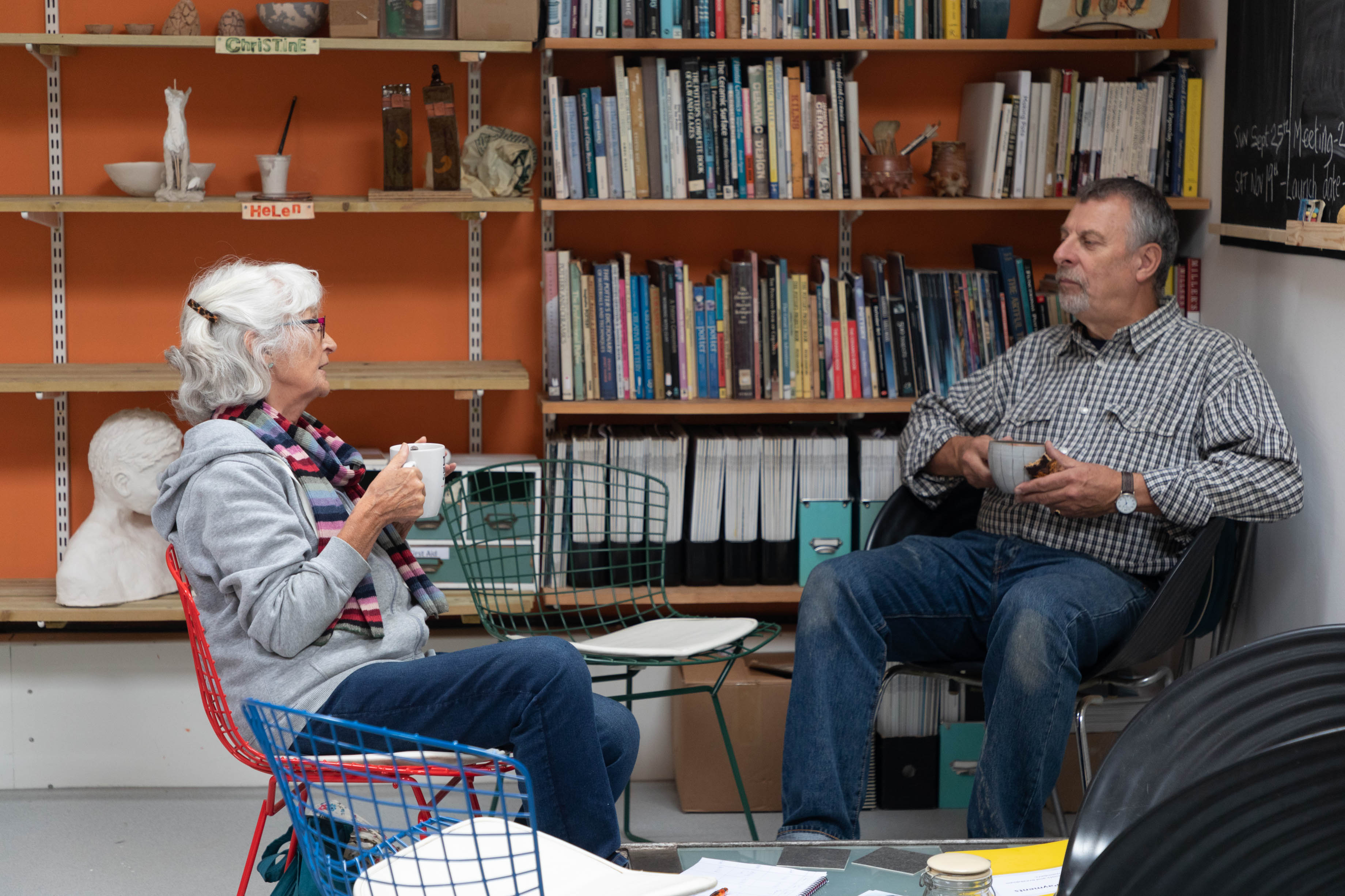Sue and Barry catching up beside our well stocked library. Sue and Barry catching up beside our well stocked library.